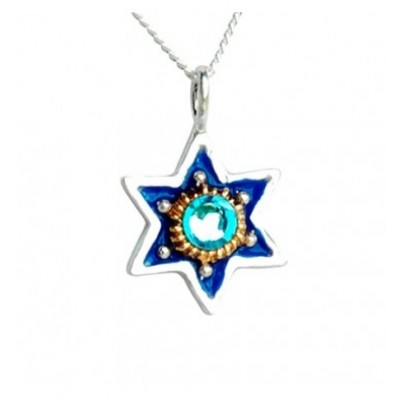 Small Star of David Necklace - Blue